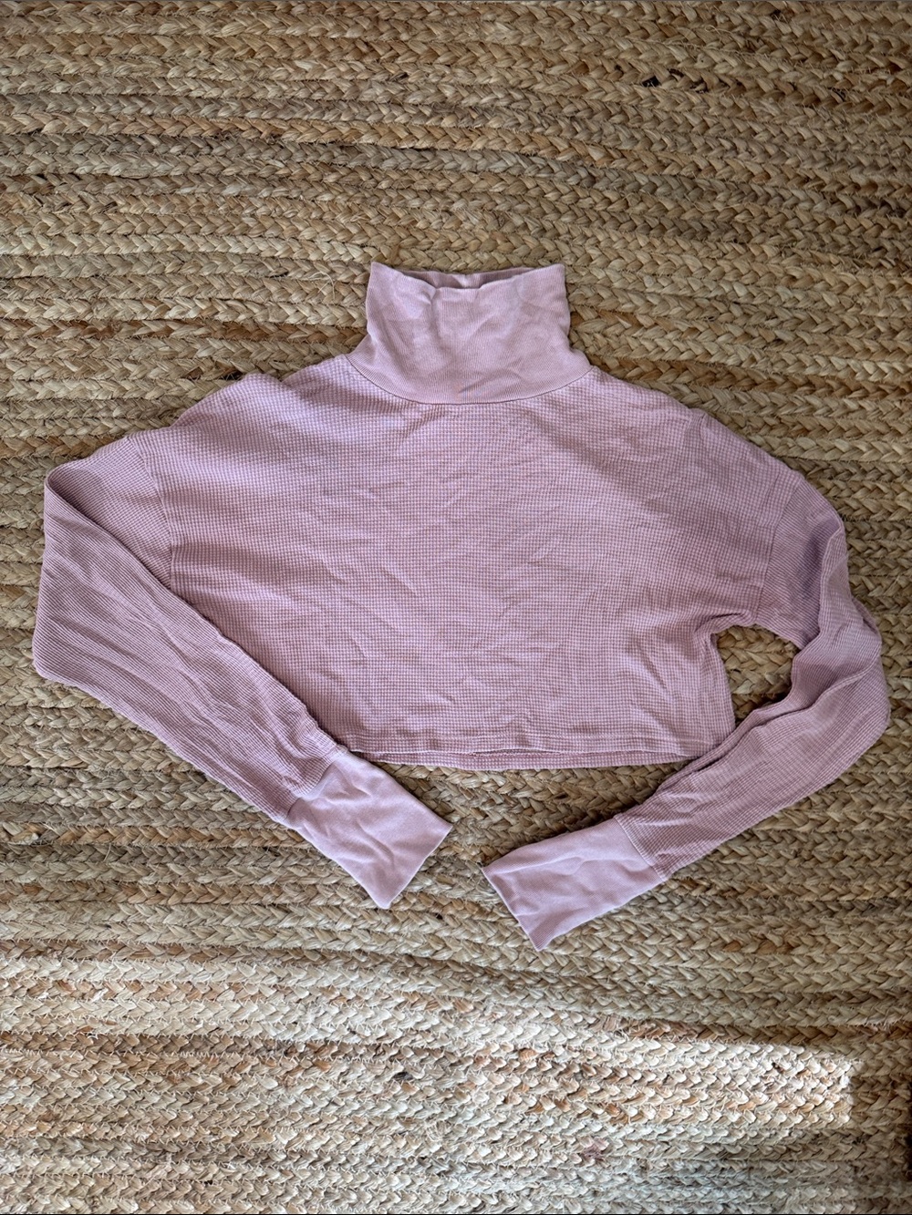 Cropped Pink Turtleneck Long-Sleeve Top